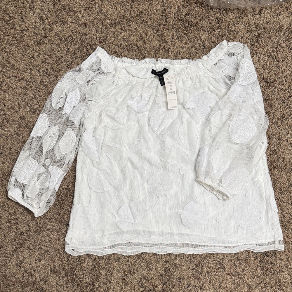 White House Black Market Off-Shoulder White Lace Blouse